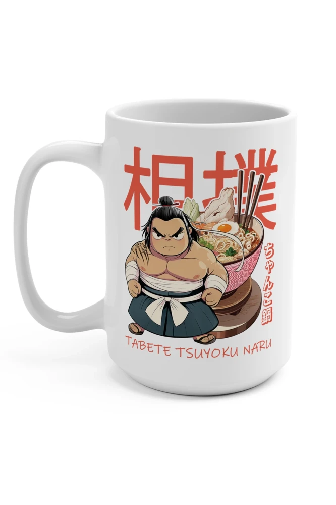 Porcelanowy kubek z japońskim nadrukiem Chanko Nabe Fuel for Warriors.webp