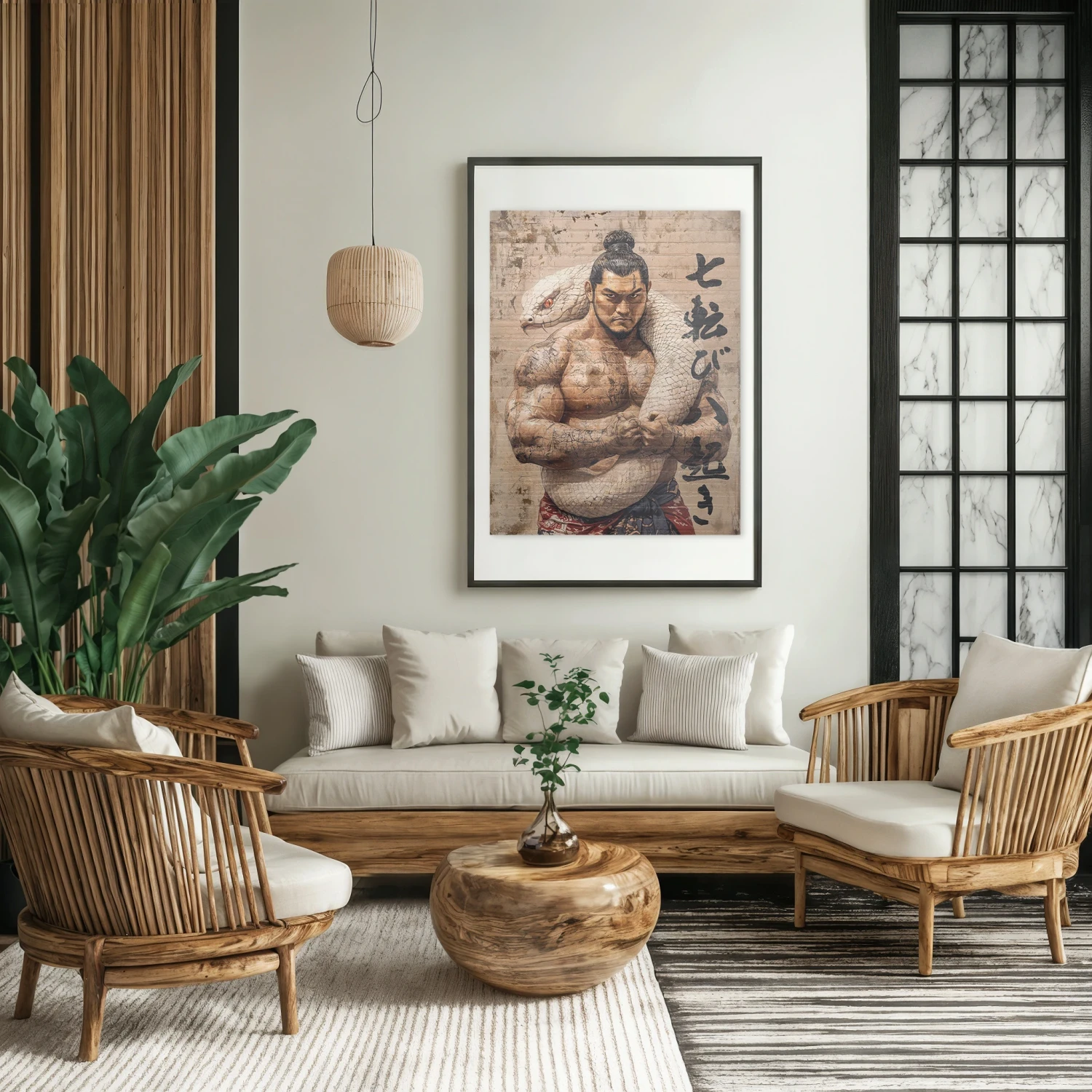 Japoński plakat sumo Nana Korobi Ya Oki indoor view.webp