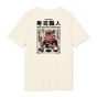 Kremowy T-shirt z dużym nadrukiem ośmiornicy jako sushi mastera, styl japoński, napis „Sushi Master Osaka – Dōtonbori