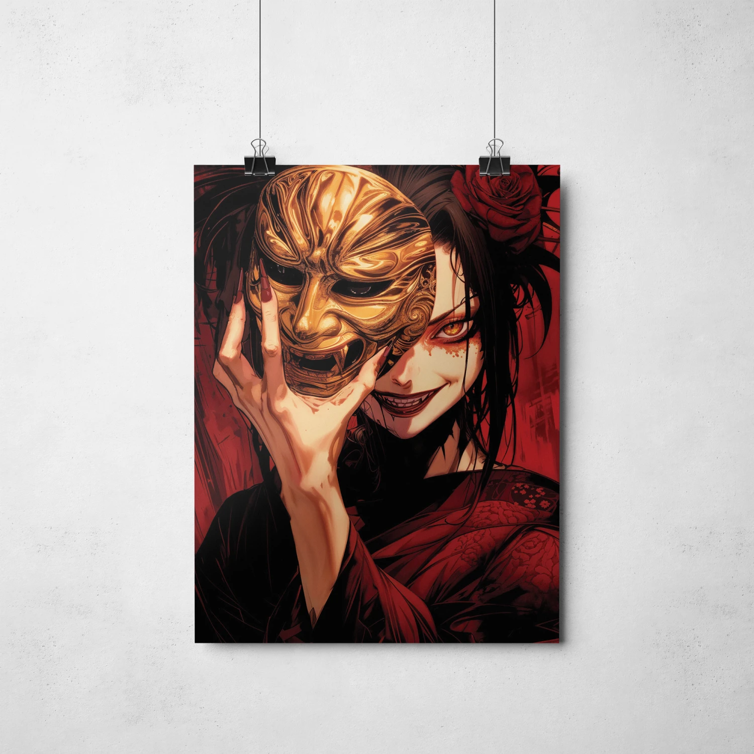 japonski plakat gejszy z maska oni.webp