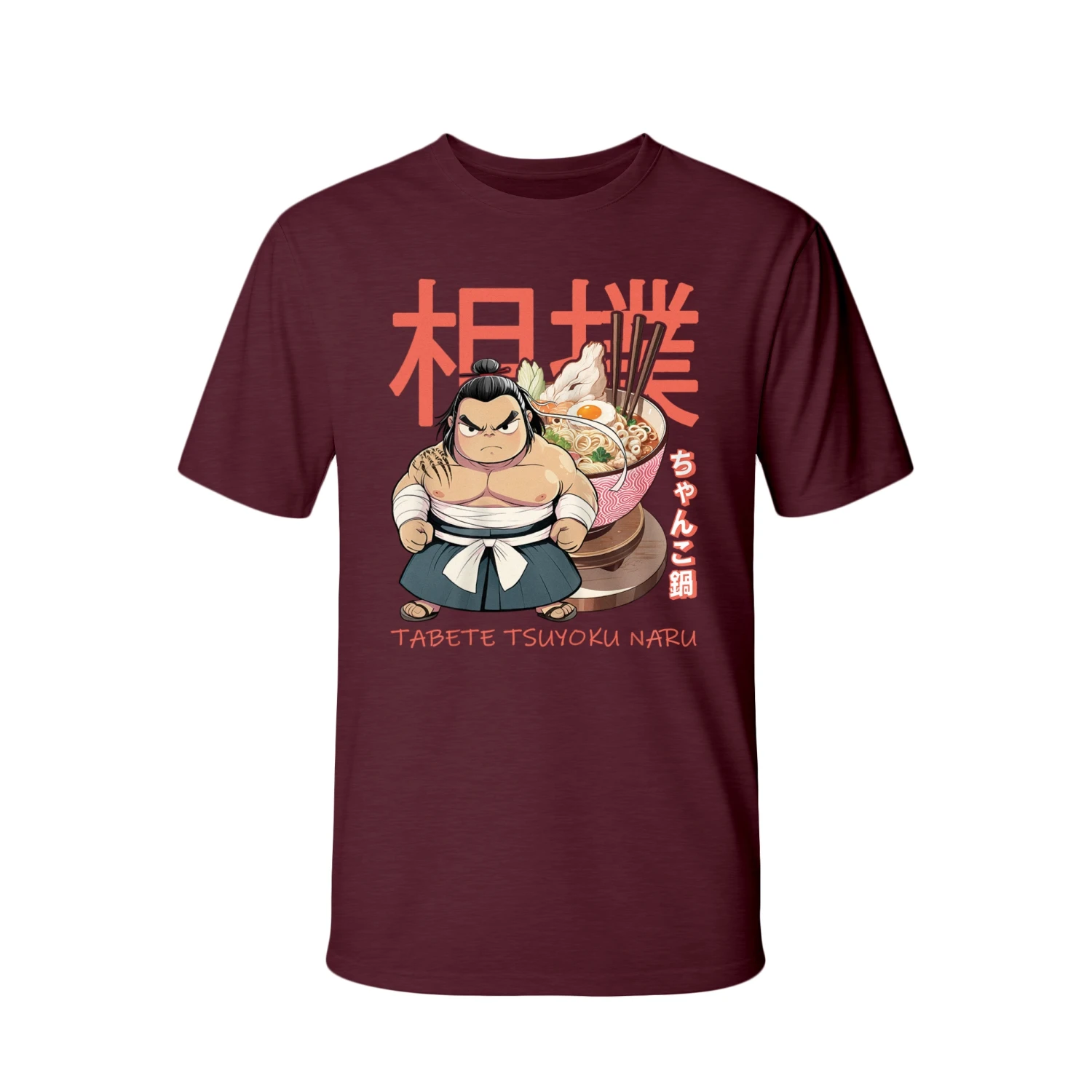 Bordowy klasyczny męski T-Shirt z nadrukiem Sumo Chanko Nabe Fuel for Warriors.webp
